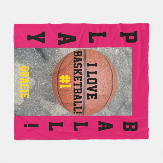 Basketbal Raspberry Naam Fleece Deken (Voorkant (Horizontaal))