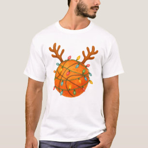 Basketbal Rendier Kerstverlichting Grappige Sport T-shirt