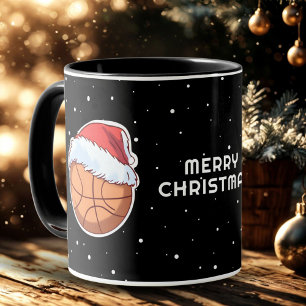 Basketbal Rode Kerstman Hoed Prettig Kerstfeest Mok