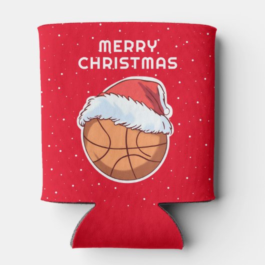 Basketbal Rode Kerstman Hoed Vrolijk Kerstfeest Blikjeskoeler (Achterkant)