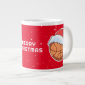 Basketbal Rode Kerstman Hoed Vrolijk Kerstfeest Grote Koffiekop (Voorkant rechts)