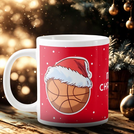 Basketbal Rode Kerstman Hoed Vrolijk Kerstfeest Grote Koffiekop