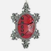 Basketbal | Rood | Personaliseren Tin Sneeuwvlok Ornament (Links)