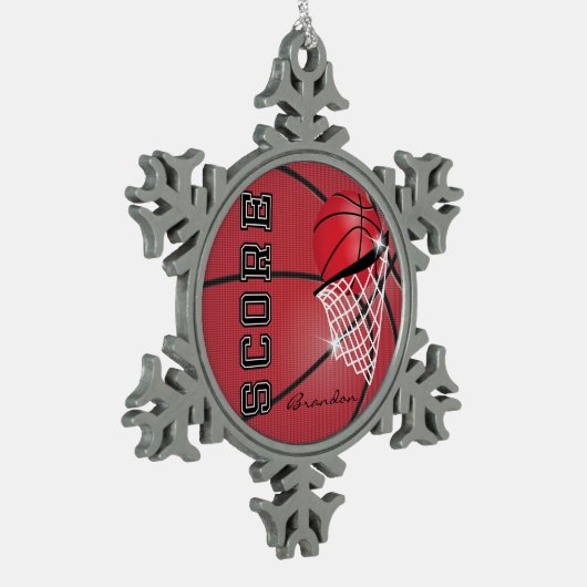 Basketbal | Rood | Personaliseren Tin Sneeuwvlok Ornament (Links)
