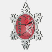 Basketbal | Rood | Personaliseren Tin Sneeuwvlok Ornament (Rechts)