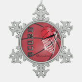 Basketbal | Rood | Personaliseren Tin Sneeuwvlok Ornament (Voorkant)