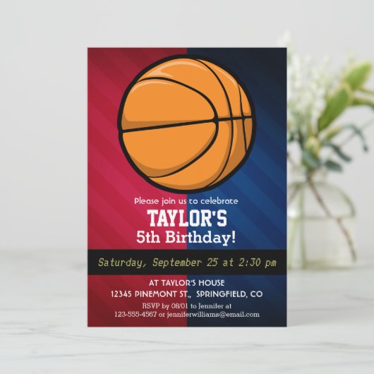 Basketbal; rood, wit en blauw kaart (Staand voorkant)