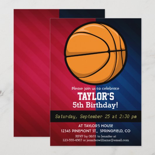 Basketbal; rood, wit en blauw kaart (Voorkant / Achterkant)