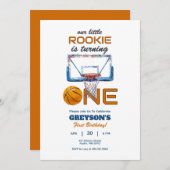 Basketbal Rookie 1e verjaardag uitnodiging (Voorkant / Achterkant)