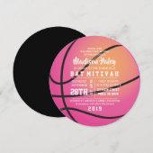 BASKETBAL ROZE Bat Mitzvah uitnodiging (Voorkant / Achterkant)