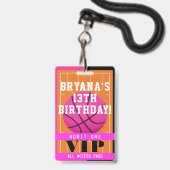 Basketbal Roze Verjaardagsfeest VIP Pas Badge (Voorzijde met lanyard)