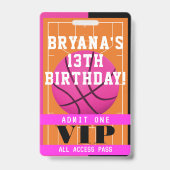 Basketbal Roze Verjaardagsfeest VIP Pas Badge (Achterkant)