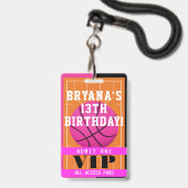 Basketbal Roze Verjaardagsfeest VIP Pas Badge (Achterkant met lanyard)