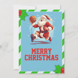Basketbal santa claus Cartoon Feestdagenkaart