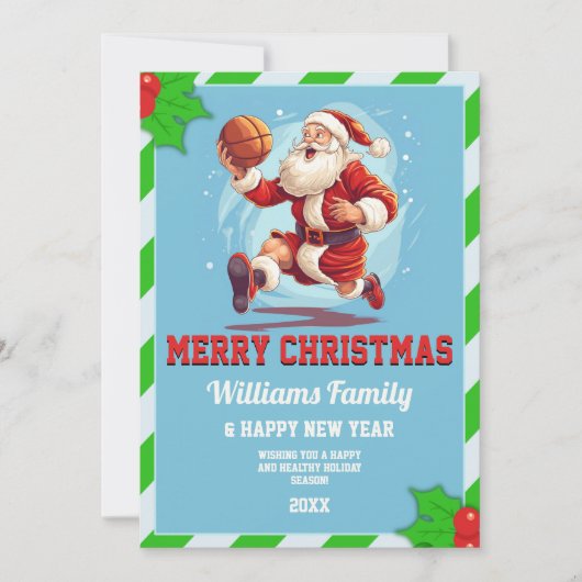 Basketbal santa claus Cartoon Kaart (Voorkant)