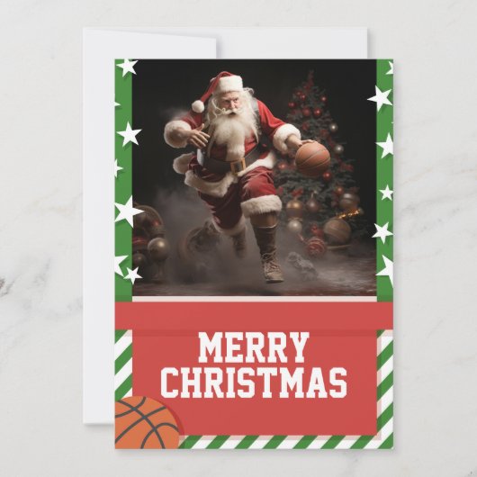 Basketbal santa claus feestdagenkaart (Voorkant)