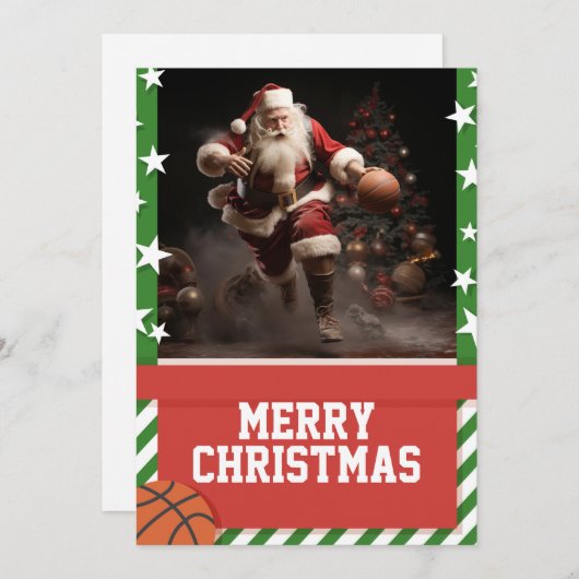Basketbal santa claus feestdagenkaart (Voorkant / Achterkant)