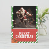 Basketbal santa claus feestdagenkaart (Staand voorkant)