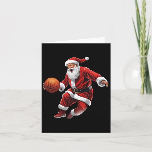 Basketbal Santa Slam Dunk Lelijke Kerst Kaart (Voorkant)