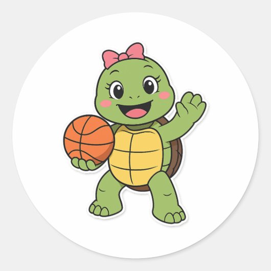 Basketbal schildpad ronde sticker (Voorkant)