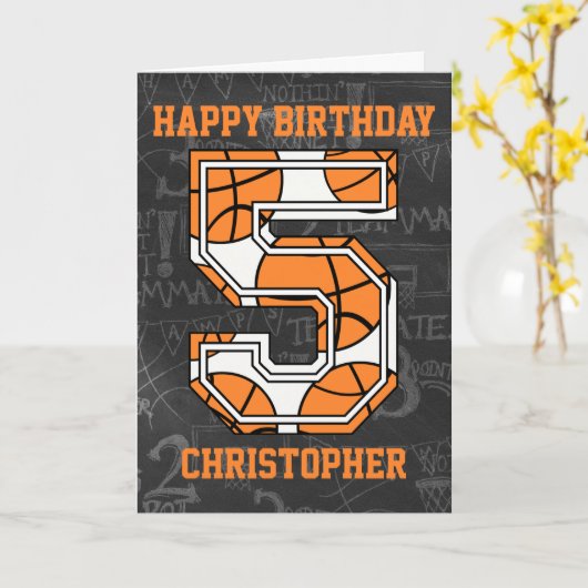 Basketbal schoolbord 5e verjaardag kaart (Gele Bloem)