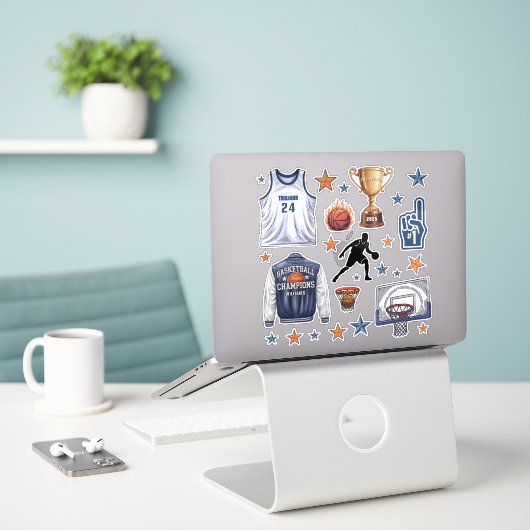 Basketbal Scrapbook Stickers (Laptop op bureau)