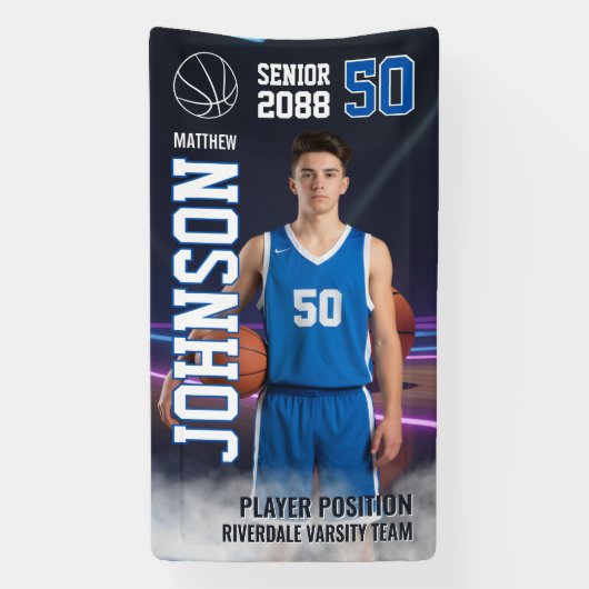 Basketbal Senior Night Aangepaste Sportfoto Spandoek (Verticaal)