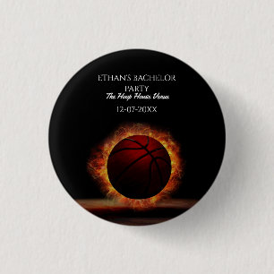 Basketbal Sinaasappel Zwart Bachelor / Verjaardags Ronde Button 3,2 Cm