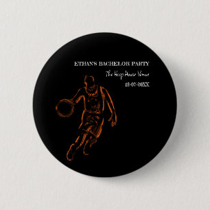 Basketbal Sinaasappel Zwart Bachelor / Verjaardags Ronde Button 5,7 Cm