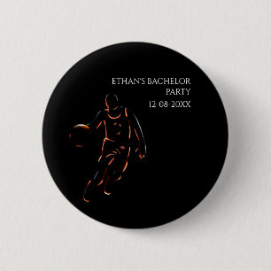 Basketbal Sinaasappel Zwart Bachelor / Verjaardags Ronde Button 5,7 Cm