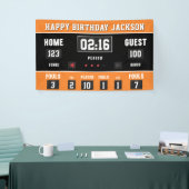 Basketbal Sinaasappel Zwart Scorebord Happy Birthd Spandoek (Beurs)