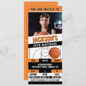 Basketbal Sinaasappel Zwart Verjaardagsfeestticket Kaart (Voorkant / Achterkant)