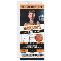 Basketbal Sinaasappel Zwart Verjaardagsfeestticket