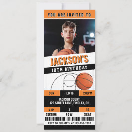 Basketbal Sinaasappel Zwart Verjaardagsfeestticket Kaart