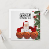 Basketbal Sinterklaas Vrolijk Kerstfeest Nieuwjaar Kaart (Voorkant / Achterkant in situ)