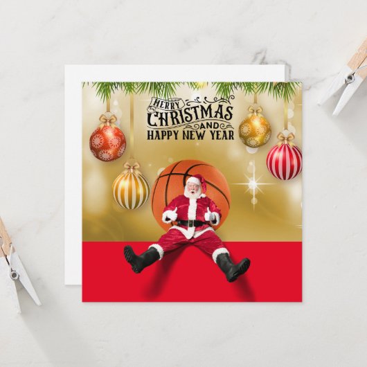 Basketbal Sinterklaas Vrolijk Kerstfeest Nieuwjaar Kaart (Voorkant / Achterkant in situ)