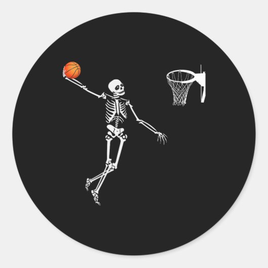 Basketbal Skelet Halloween Art-Dunking Skeleto Ronde Sticker (Voorkant)