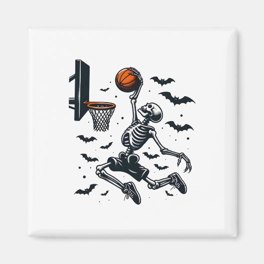 Basketbal Skelet Halloween Skeleton Basketbal Magneet (Voorkant)