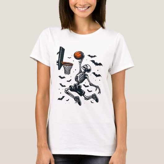 Basketbal Skelet Halloween Skeleton Basketbal T-shirt (Voorkant)