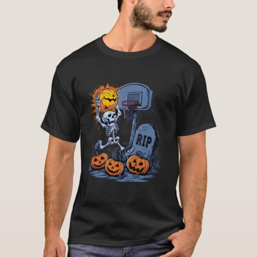 Basketbal Skelet Halloween Spooky Boys Basketbal T-shirt (Voorkant)