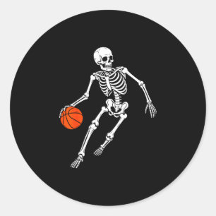 Basketbal skelet speelt basketbal halloween ronde sticker