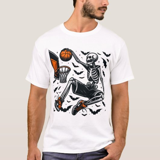 Basketbal Skeleton Halloween Speler T-shirt (Voorkant)