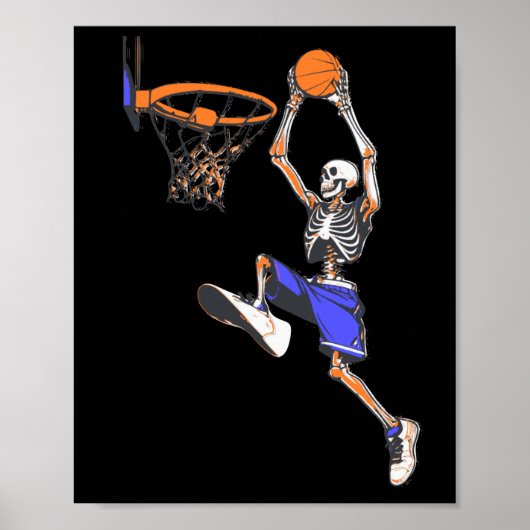 Basketbal Slam Dunk Skeleton Halloween Poster (Voorkant)