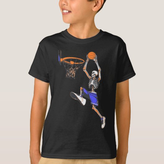 Basketbal Slam Dunk Skeleton Halloween T-shirt (Voorkant)
