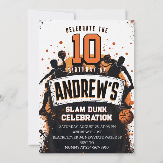 Basketbal Slam Dunk Verjaardagsfeestje Uitnodiging (Voorkant)
