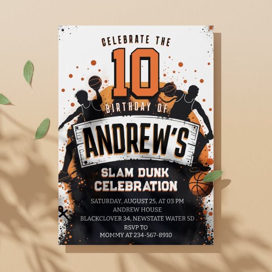 Basketbal Slam Dunk Verjaardagsfeestje Uitnodiging