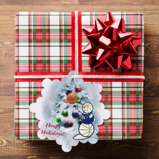 Basketbal Sneeuwman Kerstmis Ornament Kaart