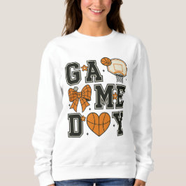 Basketbal Spel Dag T-Shirt Design met Bow & Hear