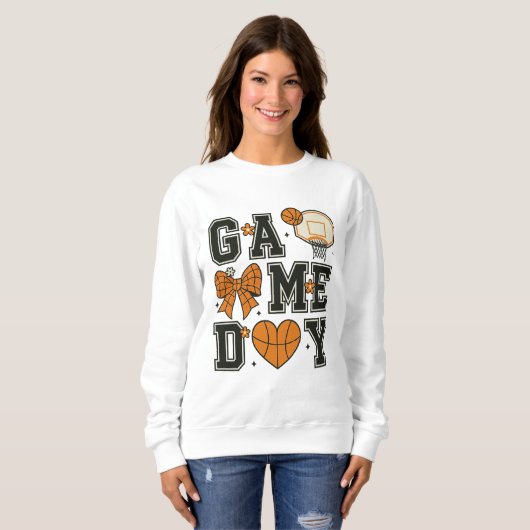 Basketbal Spel Dag T-Shirt Design met Bow & Hear (Voorkant volledig)