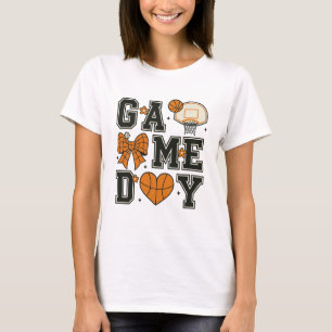 Basketbal Spel Dag T-Shirt Design met Bow & Hear